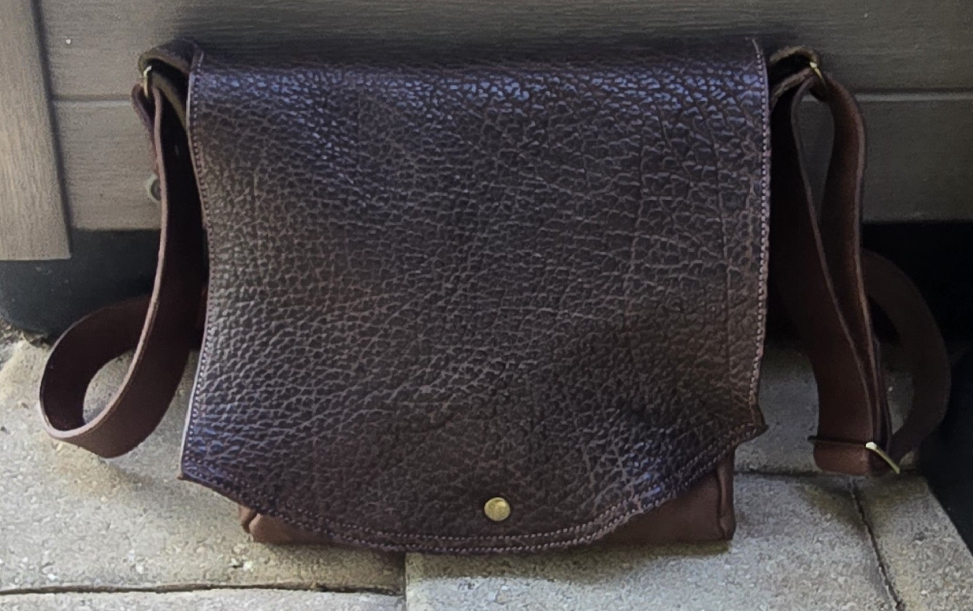 Handmade brown buffalo leather unisex messenger bag bbk leather designs