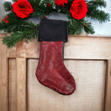 bbk leather design handmade holiday stocking red green