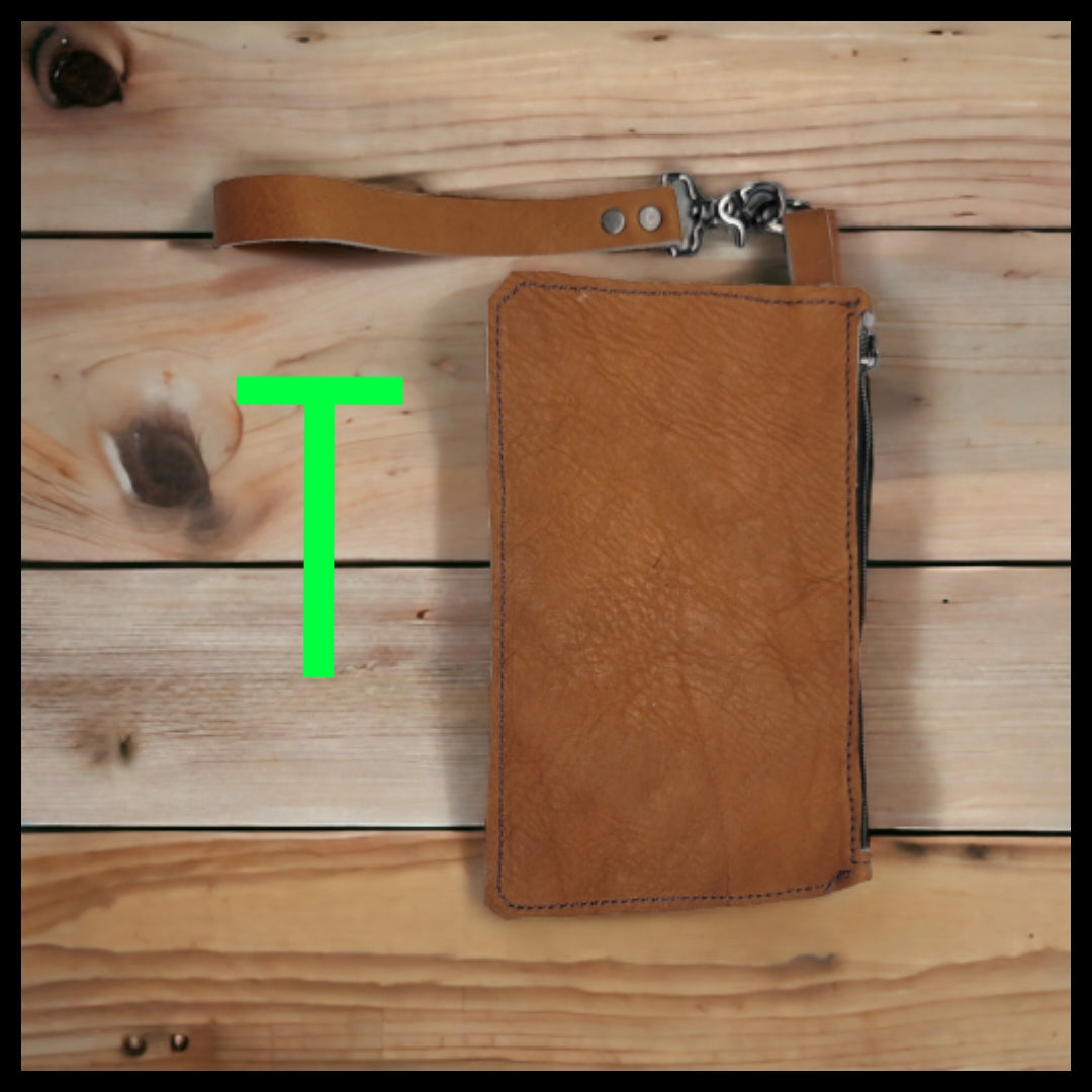 bbk leather designs handmade camel light brown wristlet