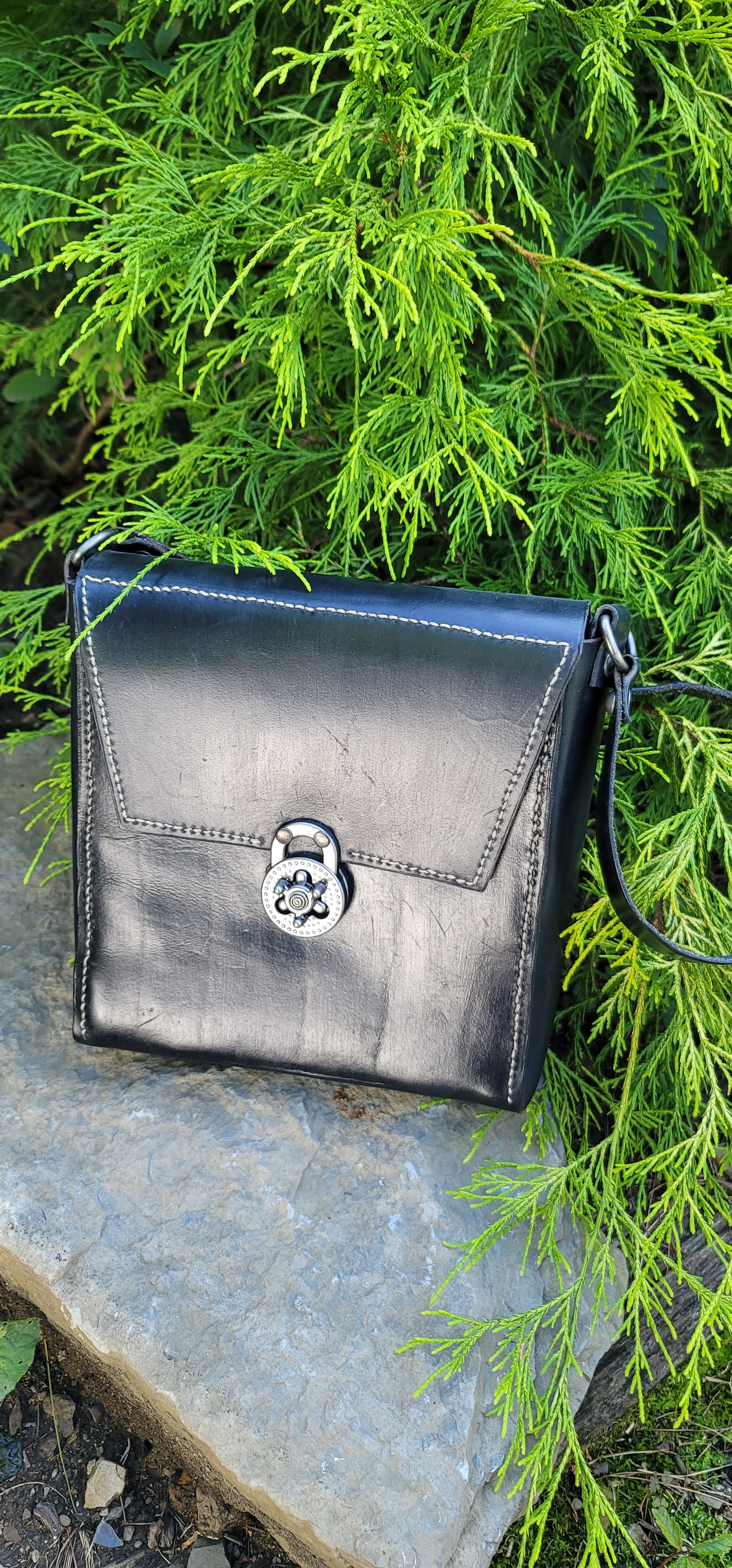 handmade black leather veg-tan satchel bbk leather designs