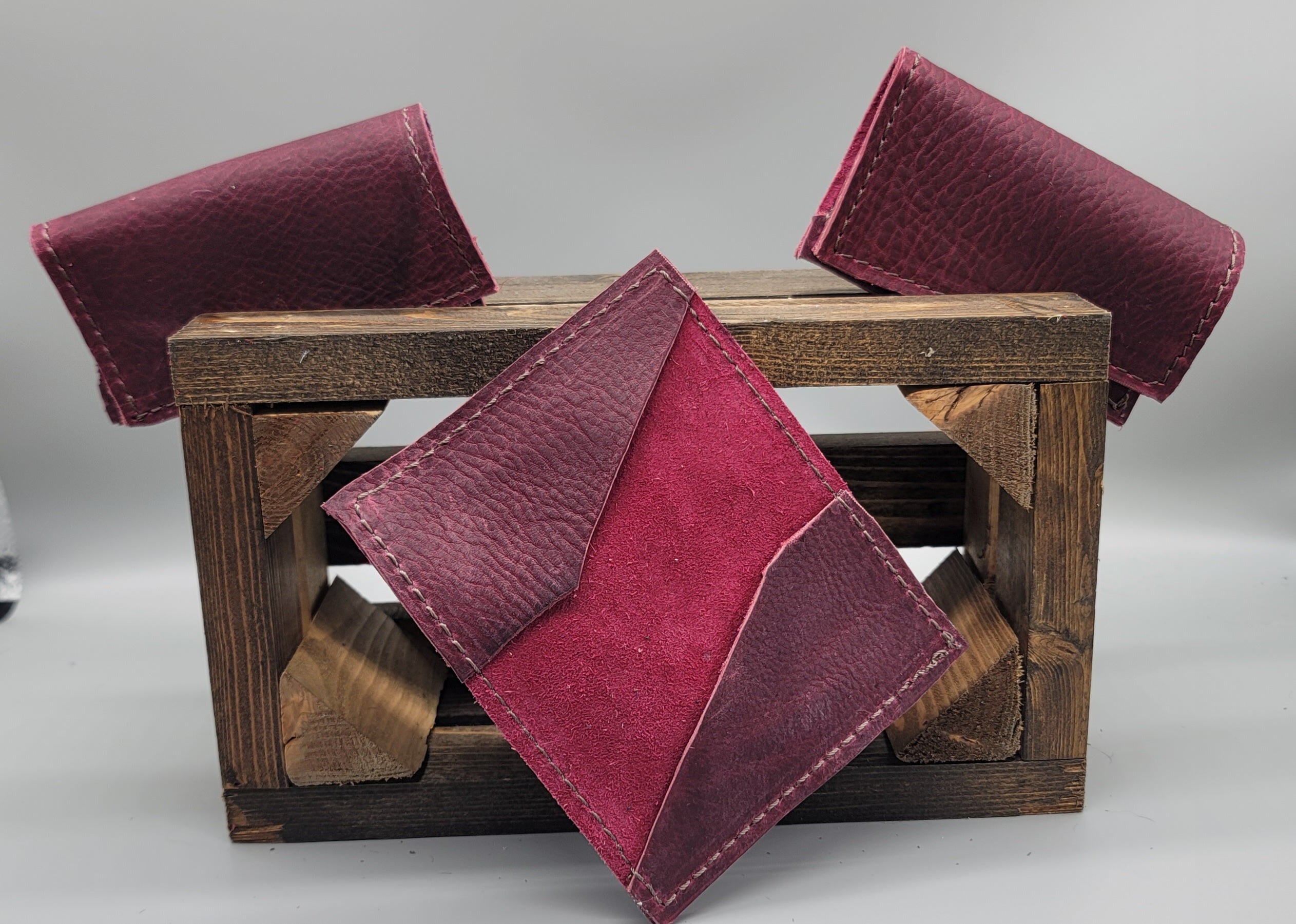 handmade dark red leather business card case bbk