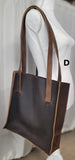 handmade leather dark brown tote bbk