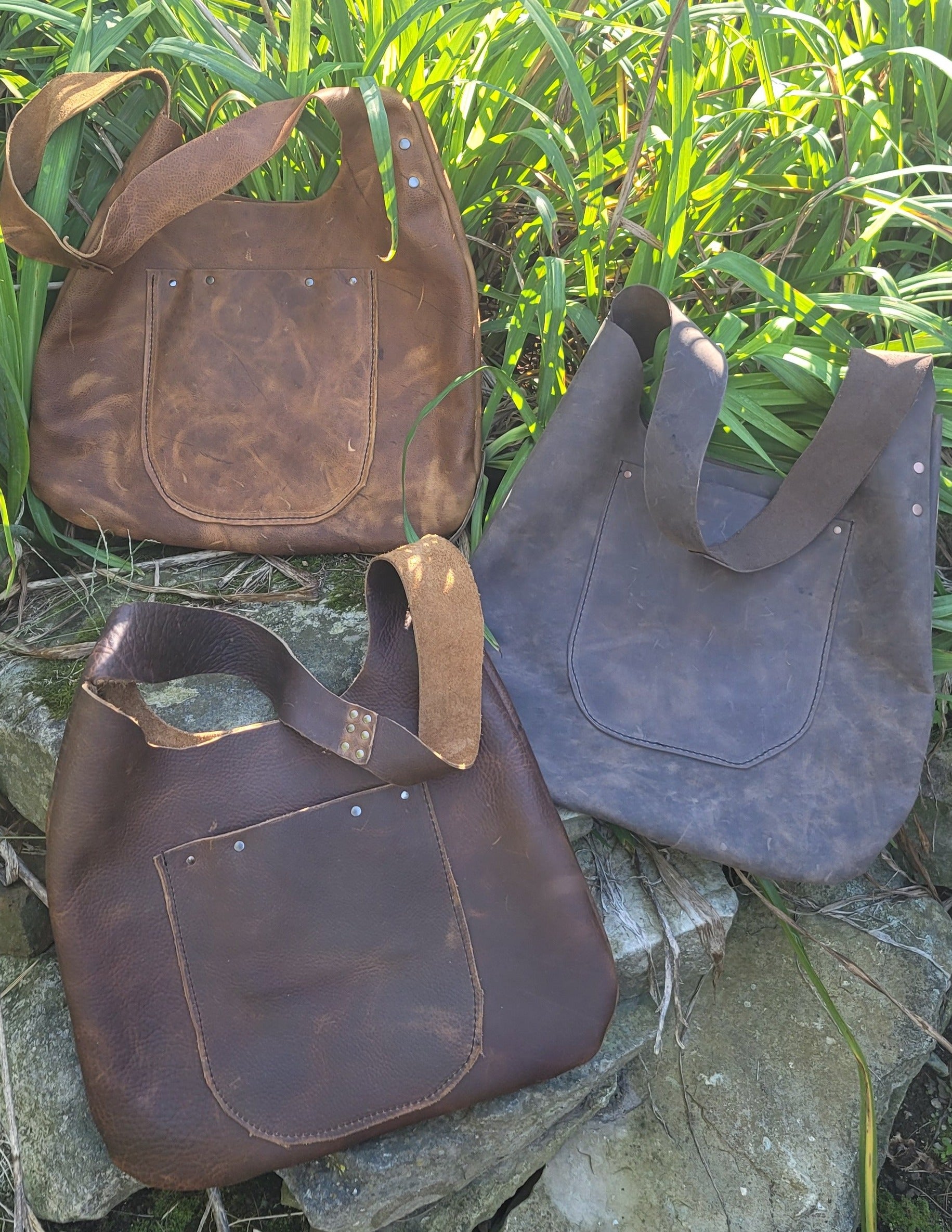 handmade brown and black leather hobo bag bbk