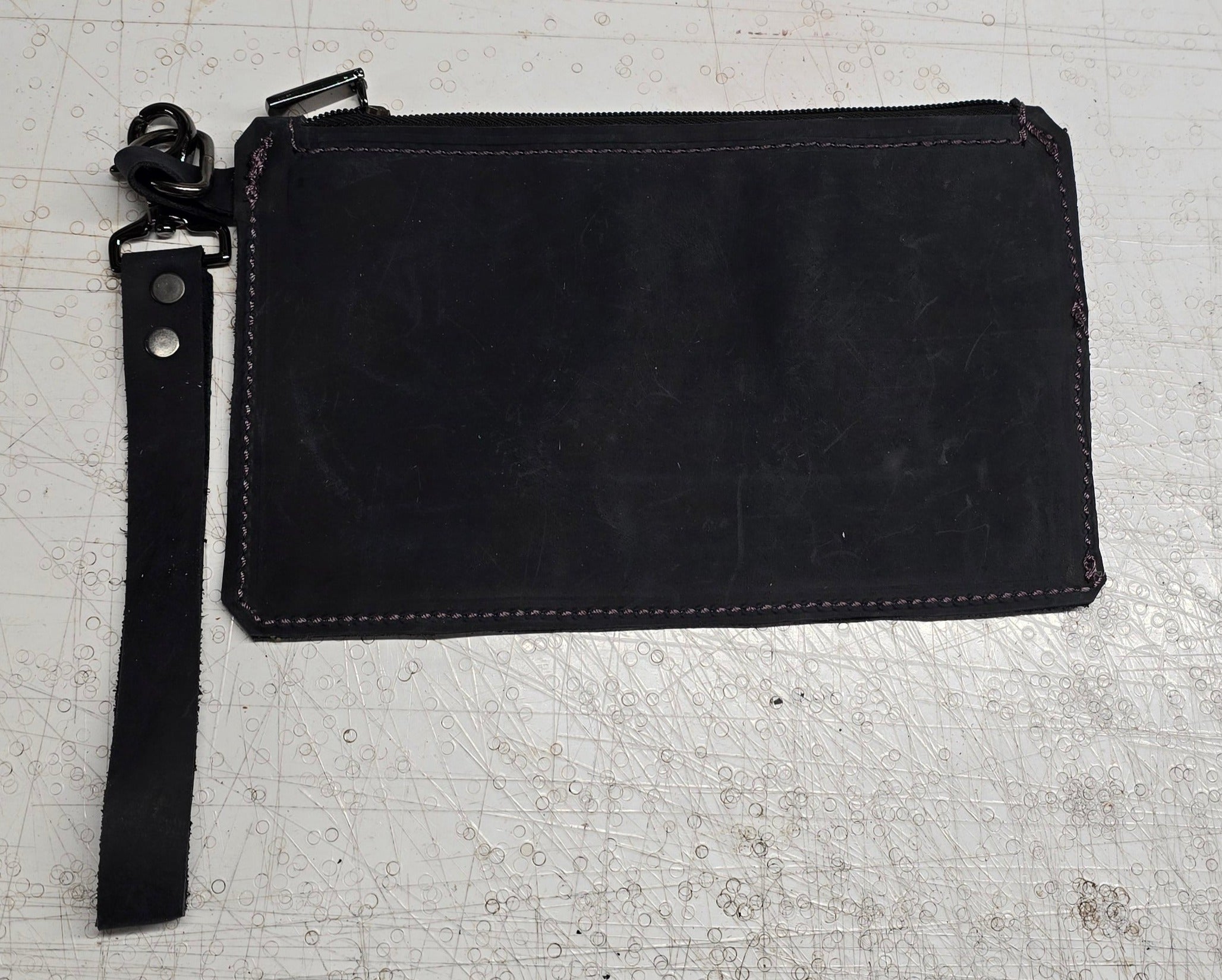 bbk leather designs dark blue leather wristlet