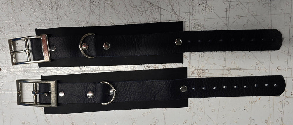 handmade black and blue leather bdsm cuffs medium bbk leather designs