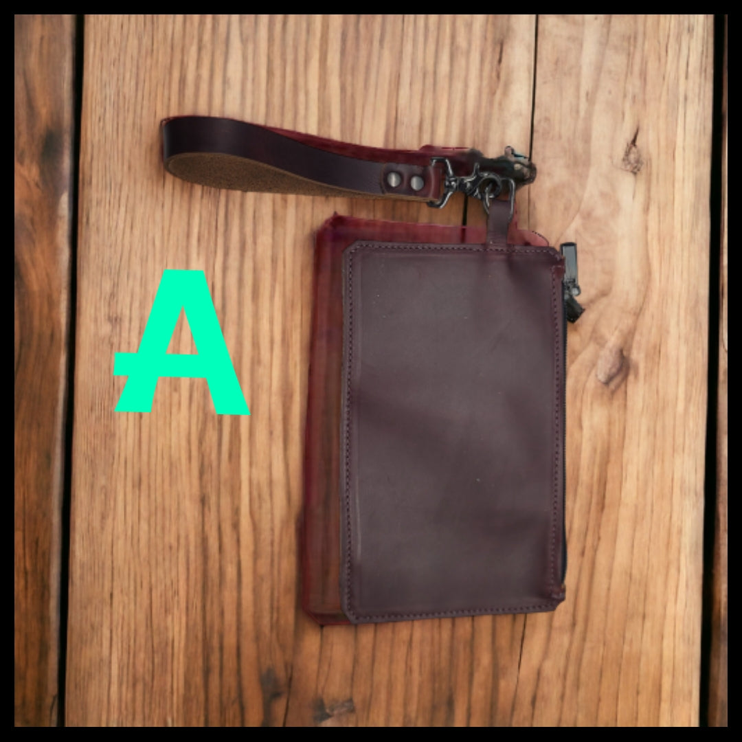 bbk leather designs handmade walnut wristlet