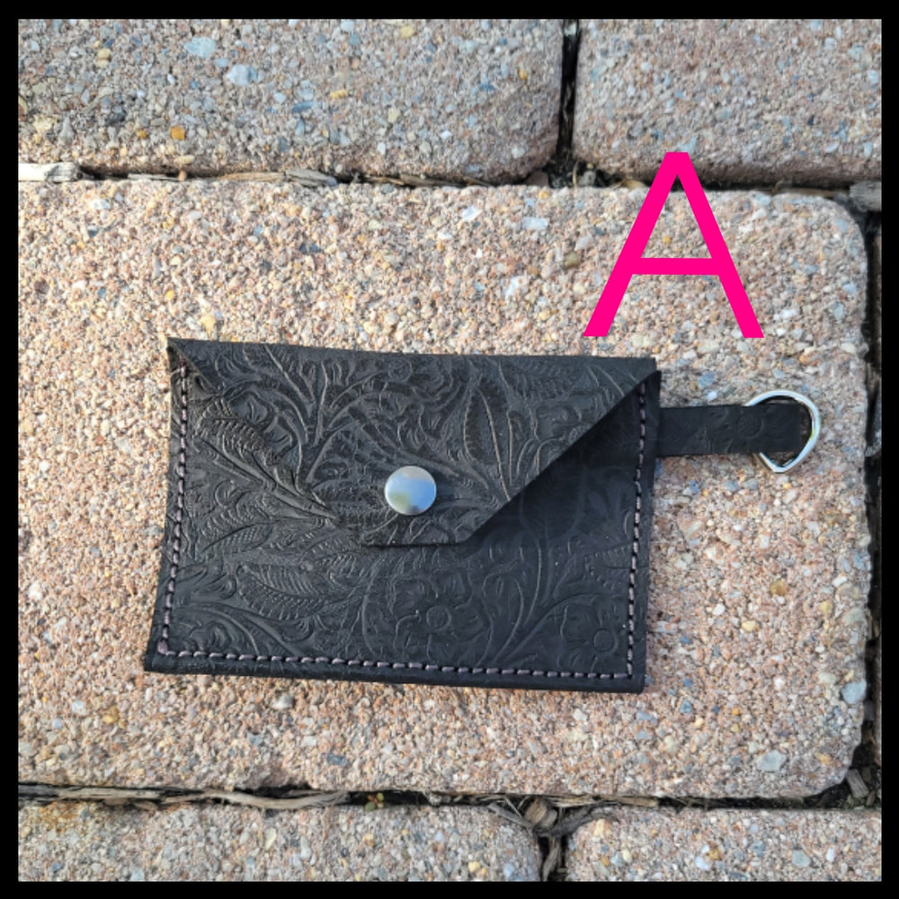 bbk leather designs handmade black embossed card keychain