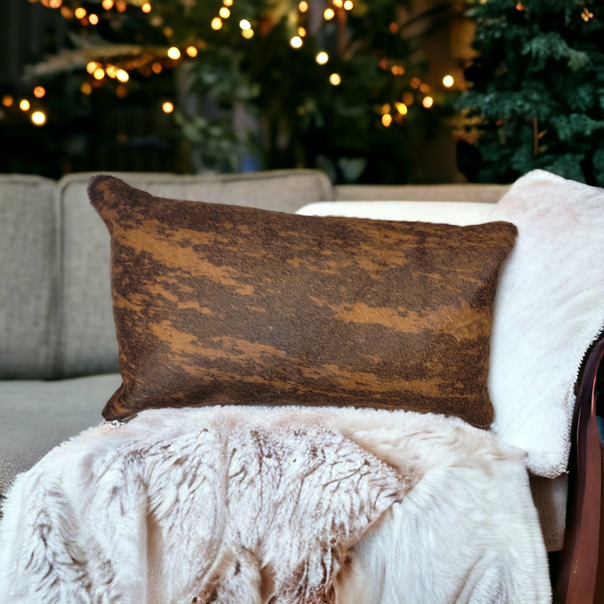 Handmade brindle fur leather pillow bbk leather designs