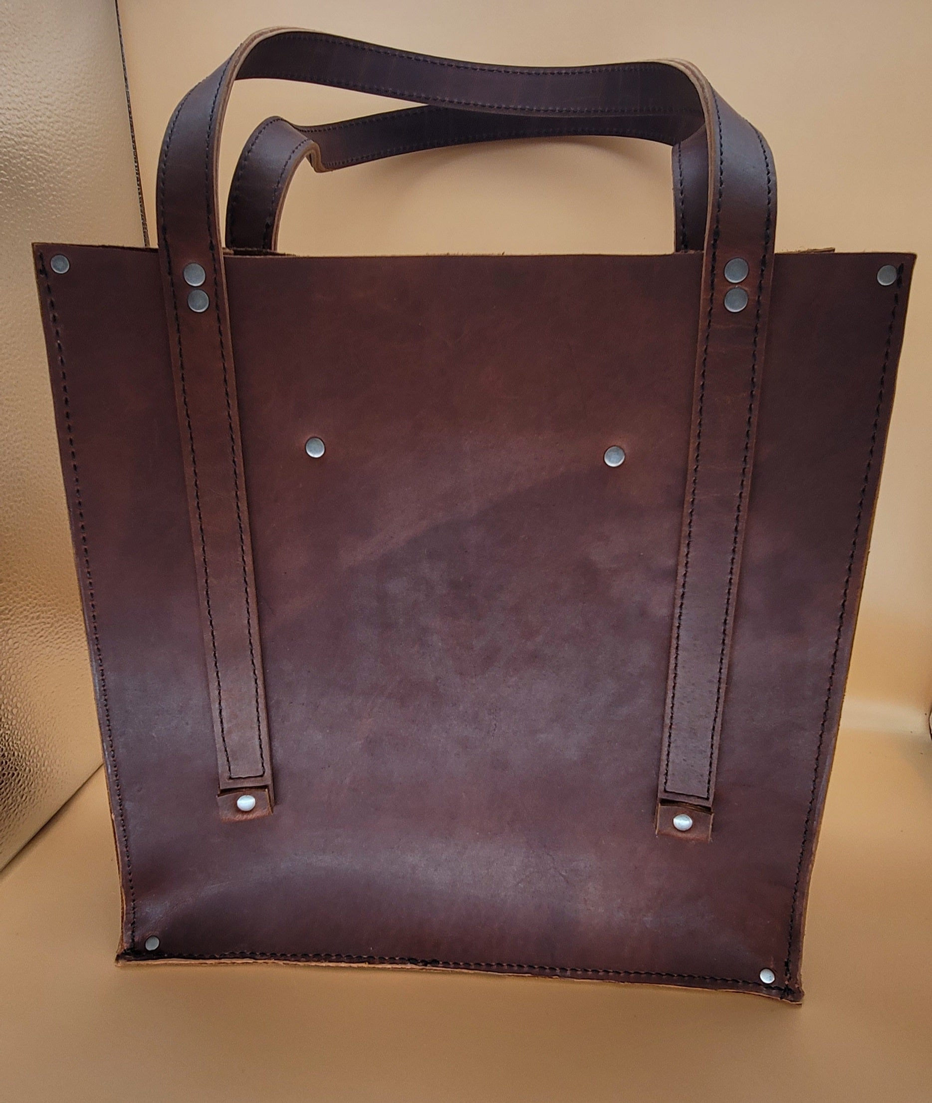 Handmade brown leather tote bag bbk leather designs