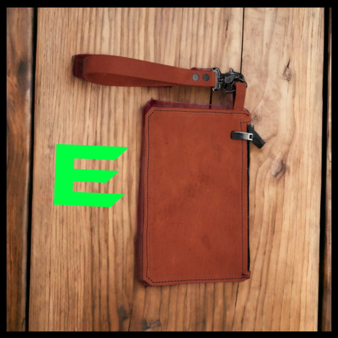 bbk leather designs handmade orange wristlet