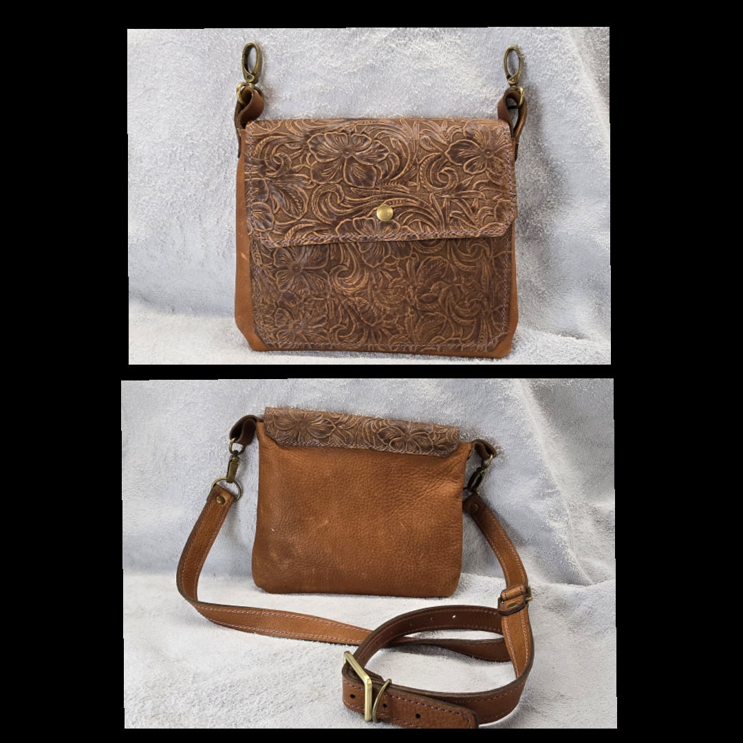 bbk leather designs handmade convertible cross body embossed brown on brown