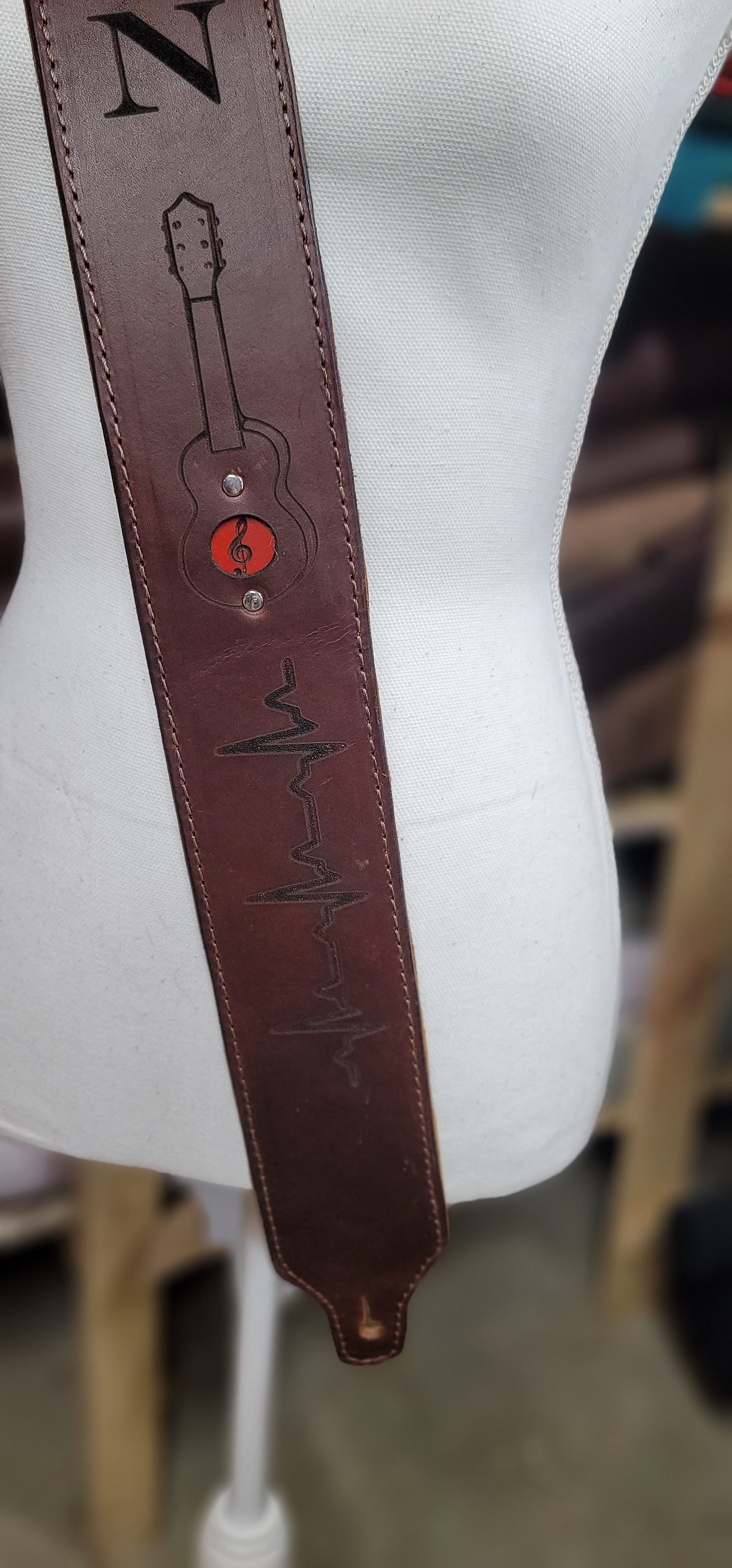 Handmade leather guitar strap laser engraved bbk leather designs