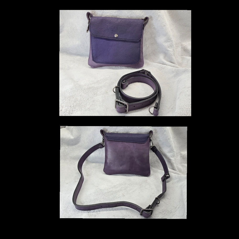 bbk leather designs handmade convertible cross body pebble grain purple on smooth purple