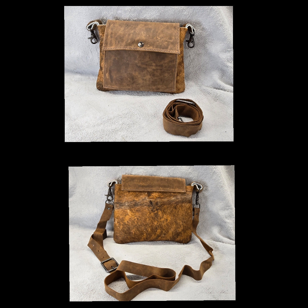 bbk leather designs handmade convertible cross body dark brown on brindle fur