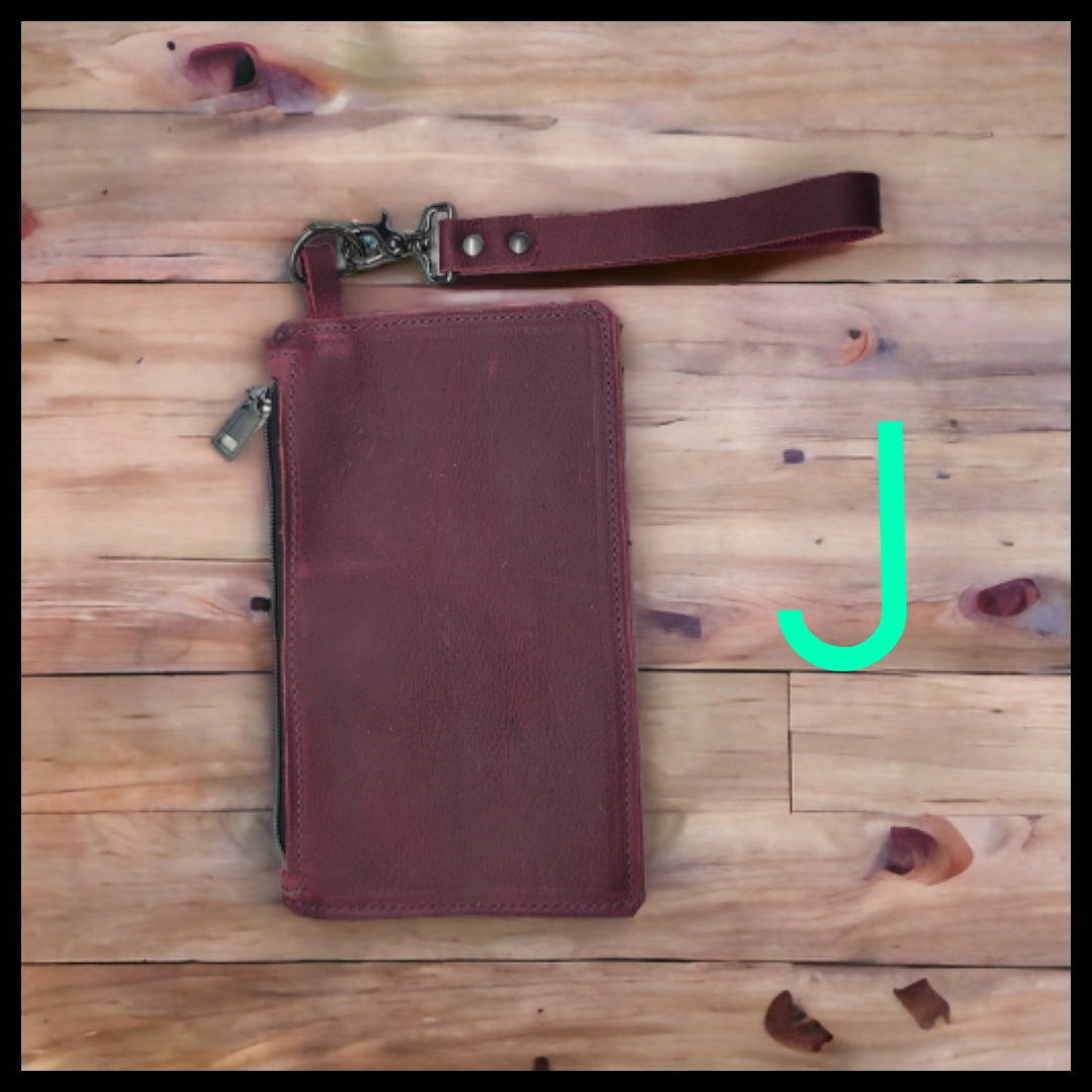 bbk leather designs handmade raspberry wristlet