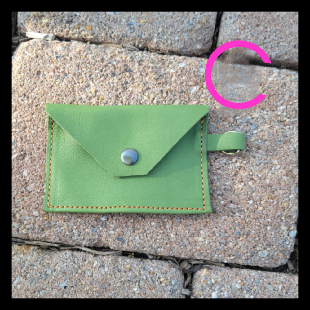 bbk leather designs handmade lime green card keychain