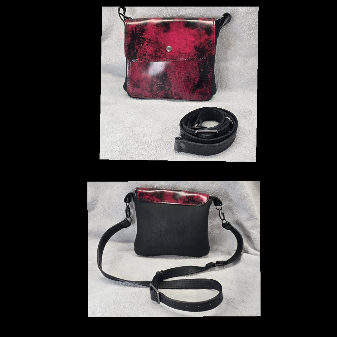 bbk leather designs handmade convertible cross body red on black