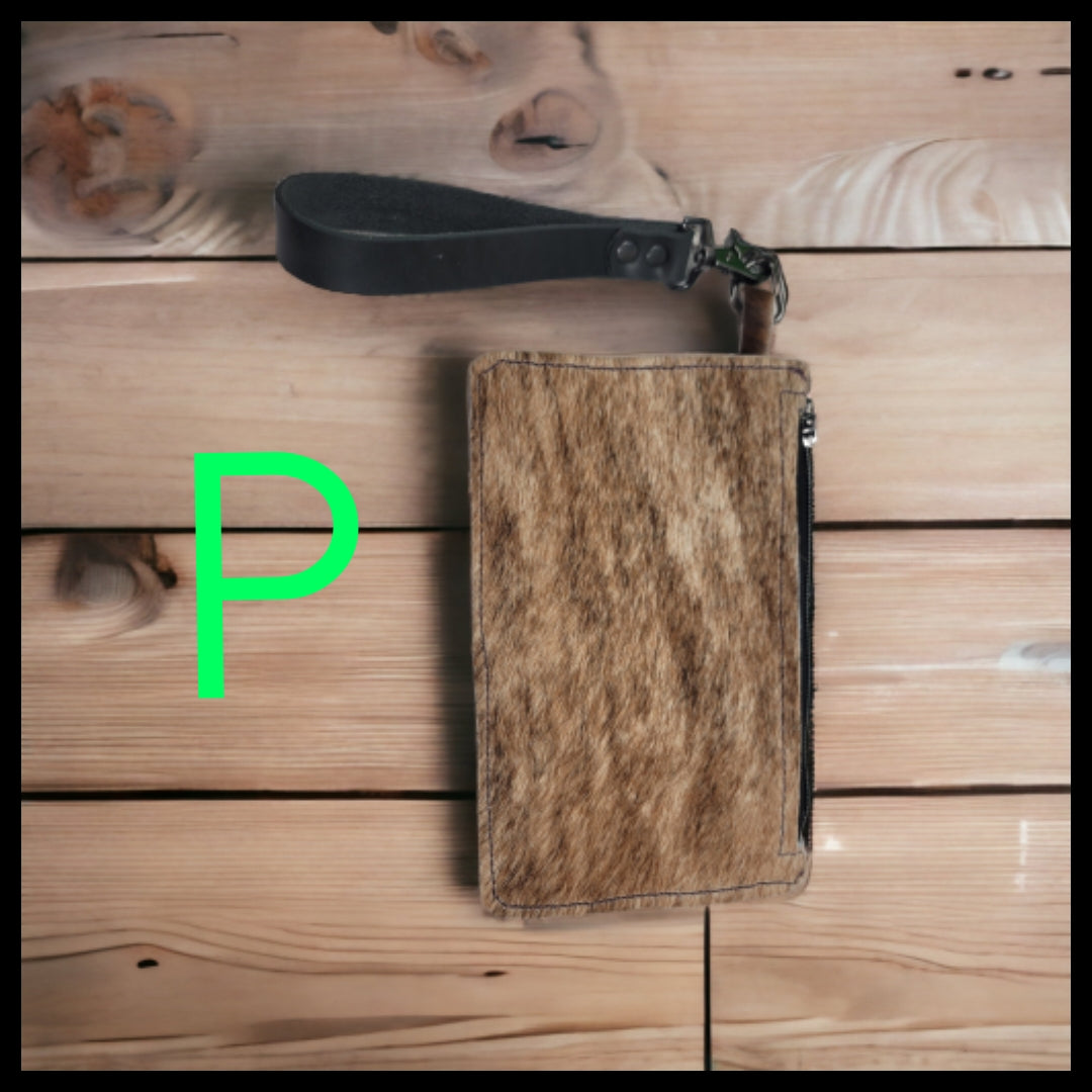 bbk leather designs handmade brindle hair on hide wristlet