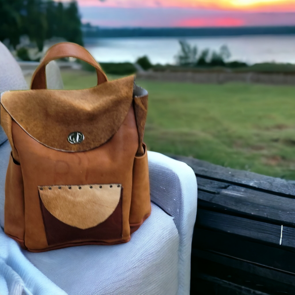handmade leather backpack bookbag cowhide tan brown bbk leather designs