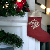 bbk leather designs handmade holiday stocking red silver snowflake