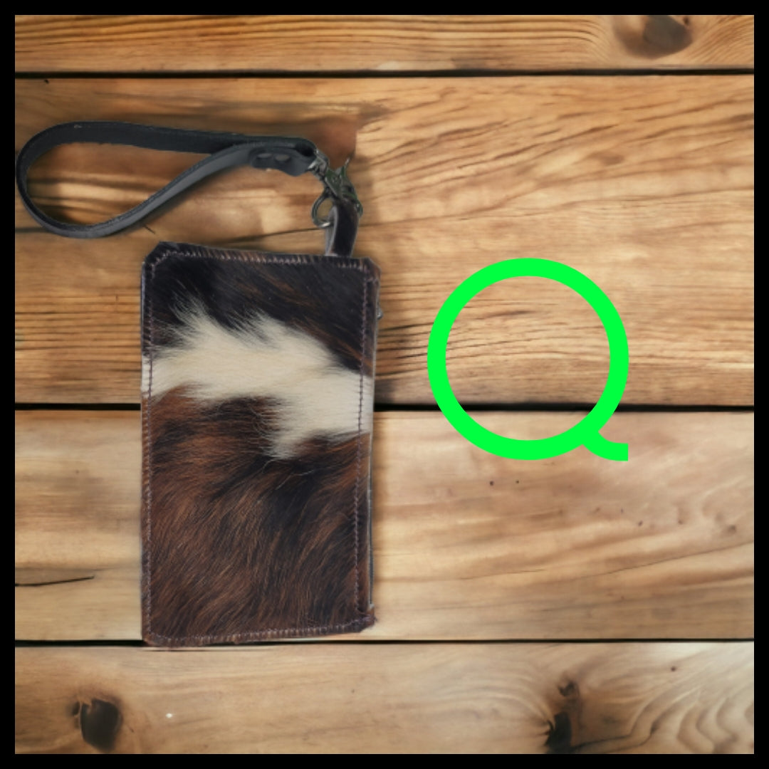 bbk leather designs handmade hair on hide cow wristlet