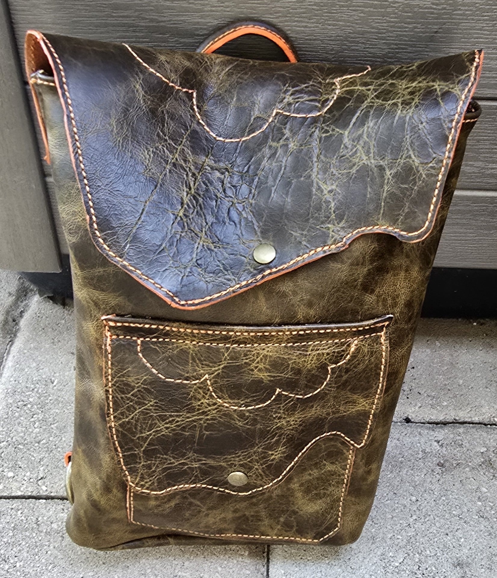 Marbelled tan handmade leather mini backpack bbk leather designs