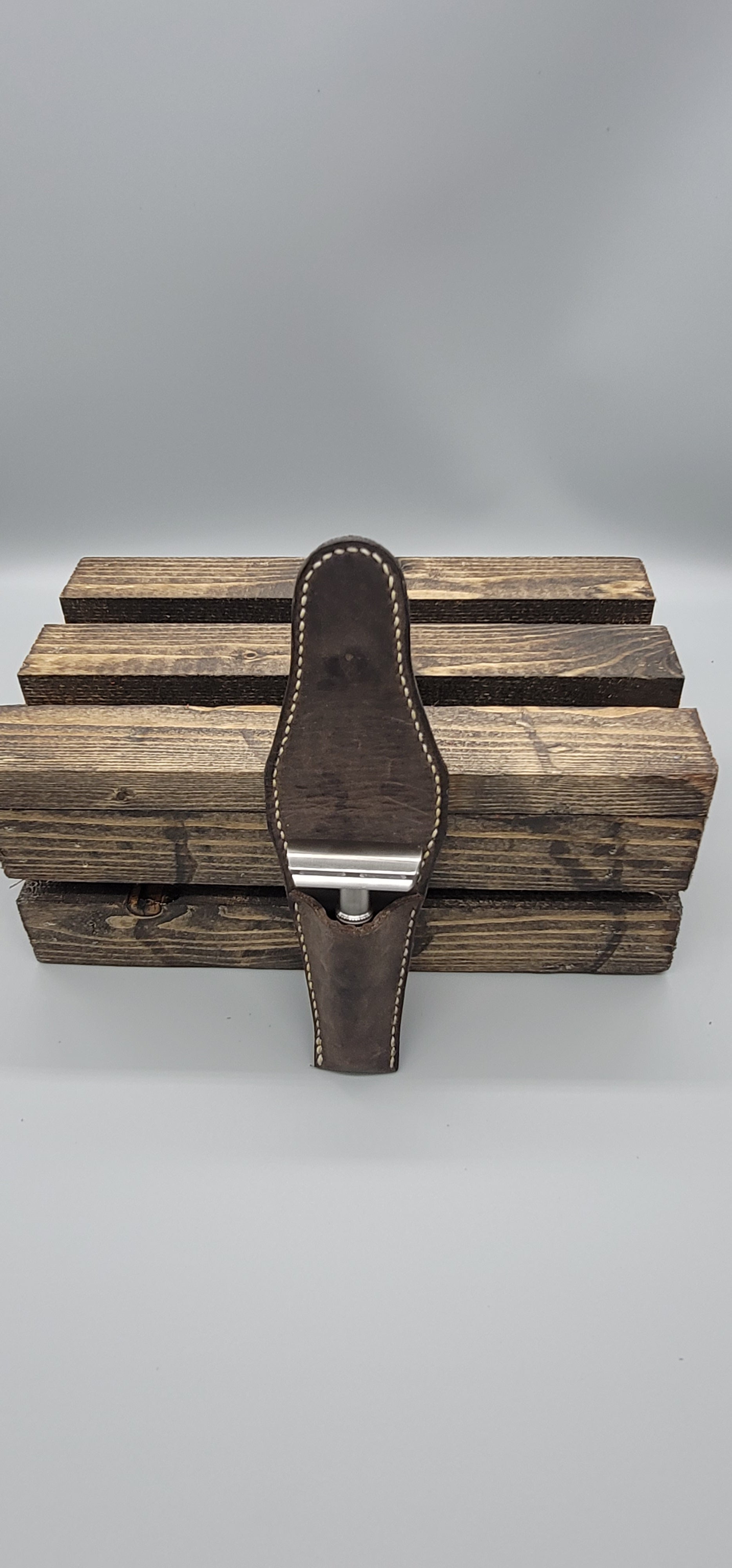 Handmade brown leather safety razor case bbk leather designs
