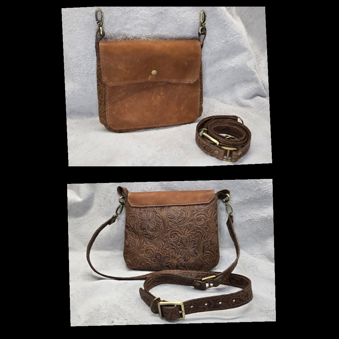 bbk leather designs handmade convertible cross body brown on embossed brown