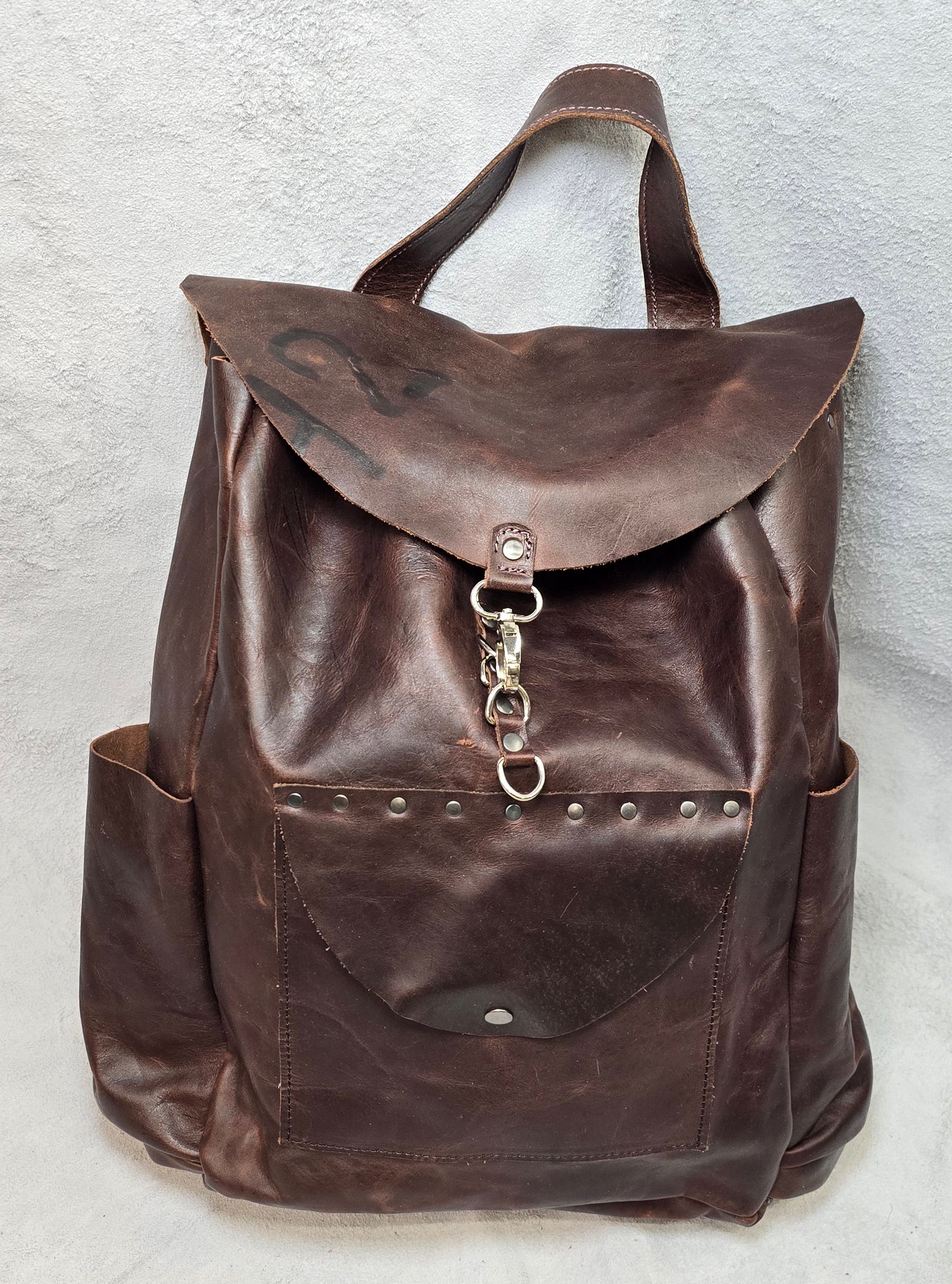 handmade leather marbled brown soft leather overnighter backpack bbk leather designs