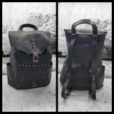 Black leather embossed black leather bookbag backpack large bbk leather designs