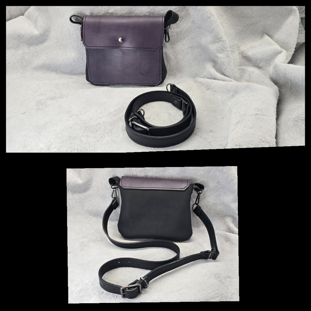 bbk leather designs handmade convertible cross body smooth purple on black