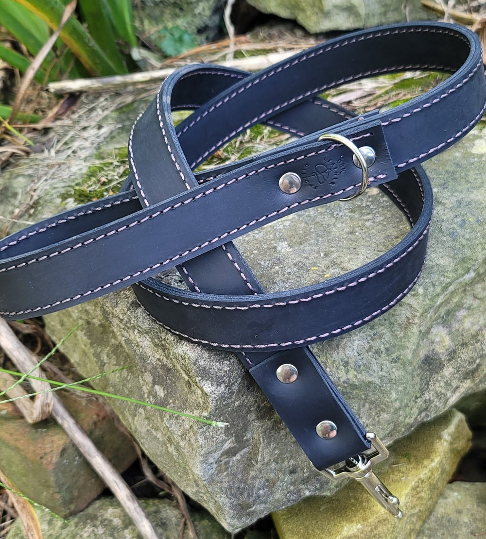 handmade black leather dog leash bbk