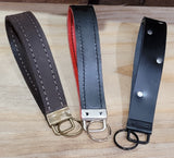 handmade leather keychain black brown scarlet and gray wristlet bbk