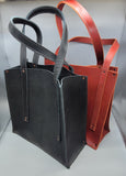 handmade leather black and red tote bbk
