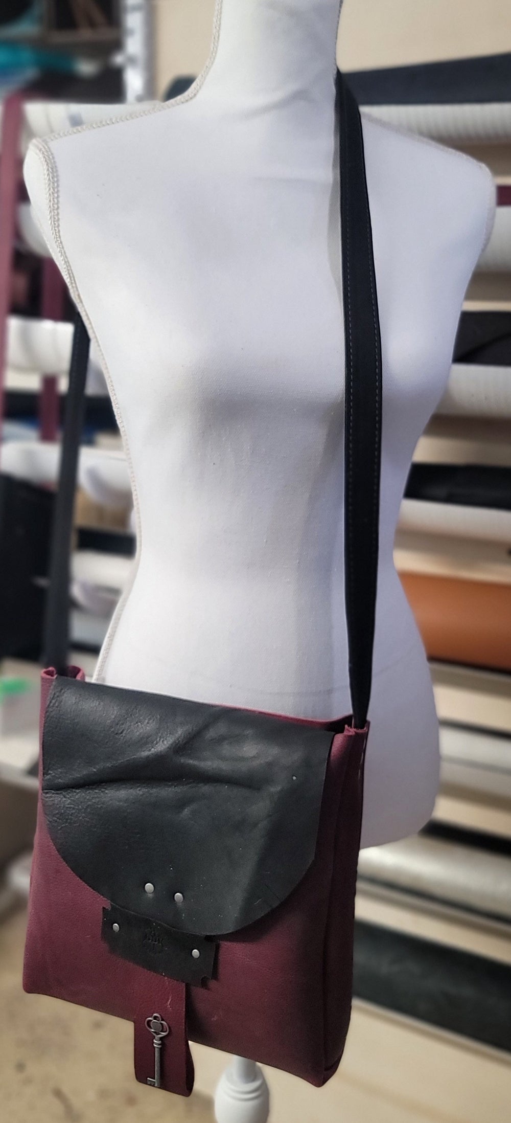 bbk handmade leather satchel black dark red