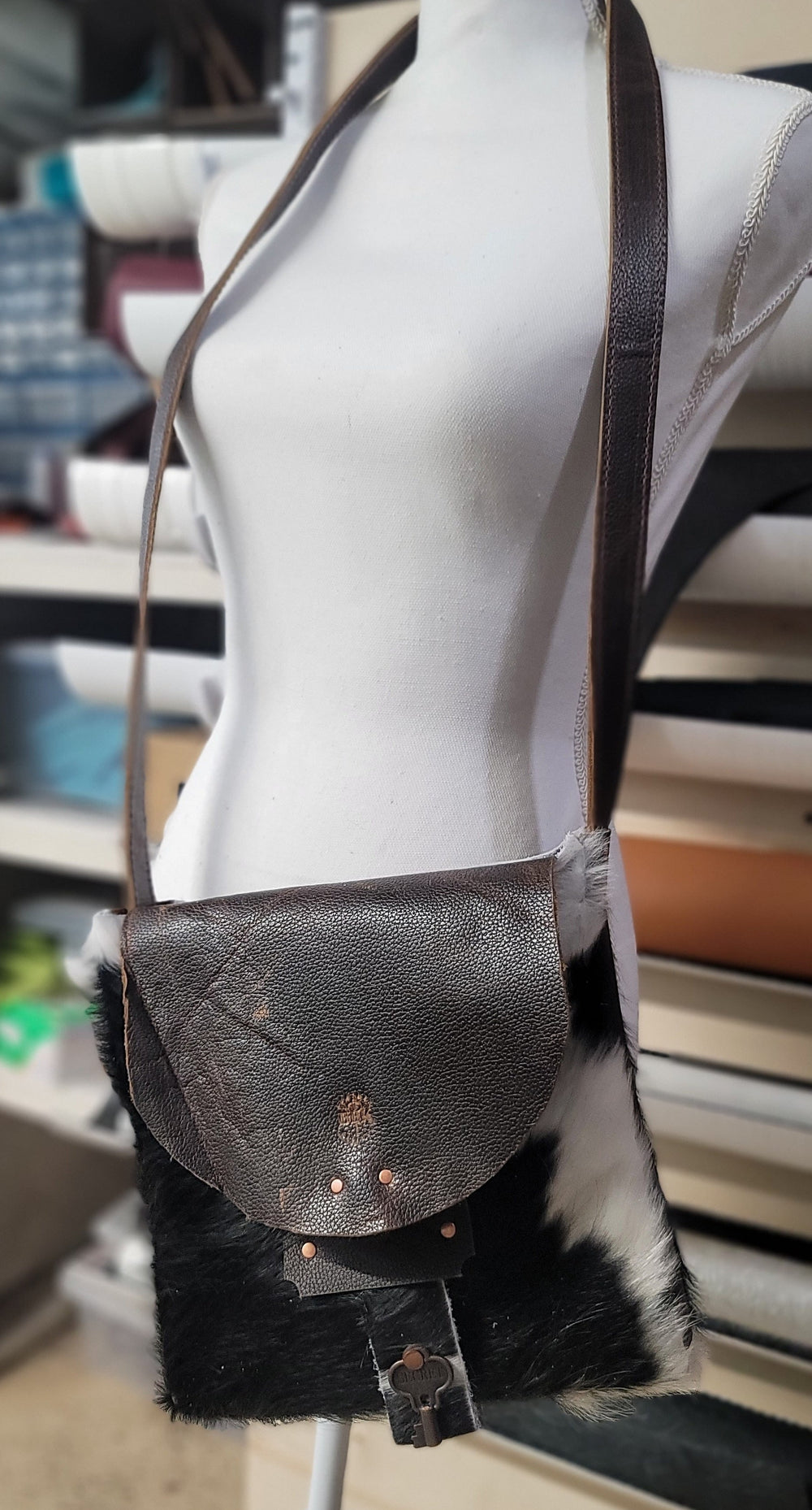 bbk handmade leather satchel dark chocolate on cow hide