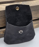 Handmade leather black coin purse open  bbk