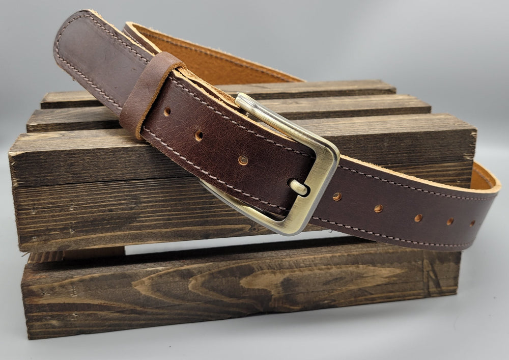 Brown handmade stitched leather casual belt bbk