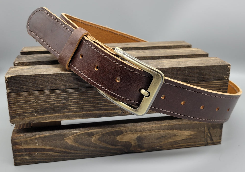 brown handmade stitched leather belt bbk
