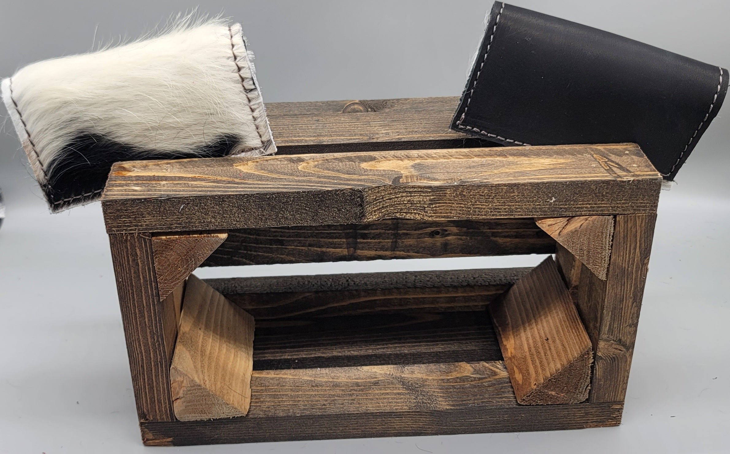 handmade hair on hide black and white leather business card case bbk