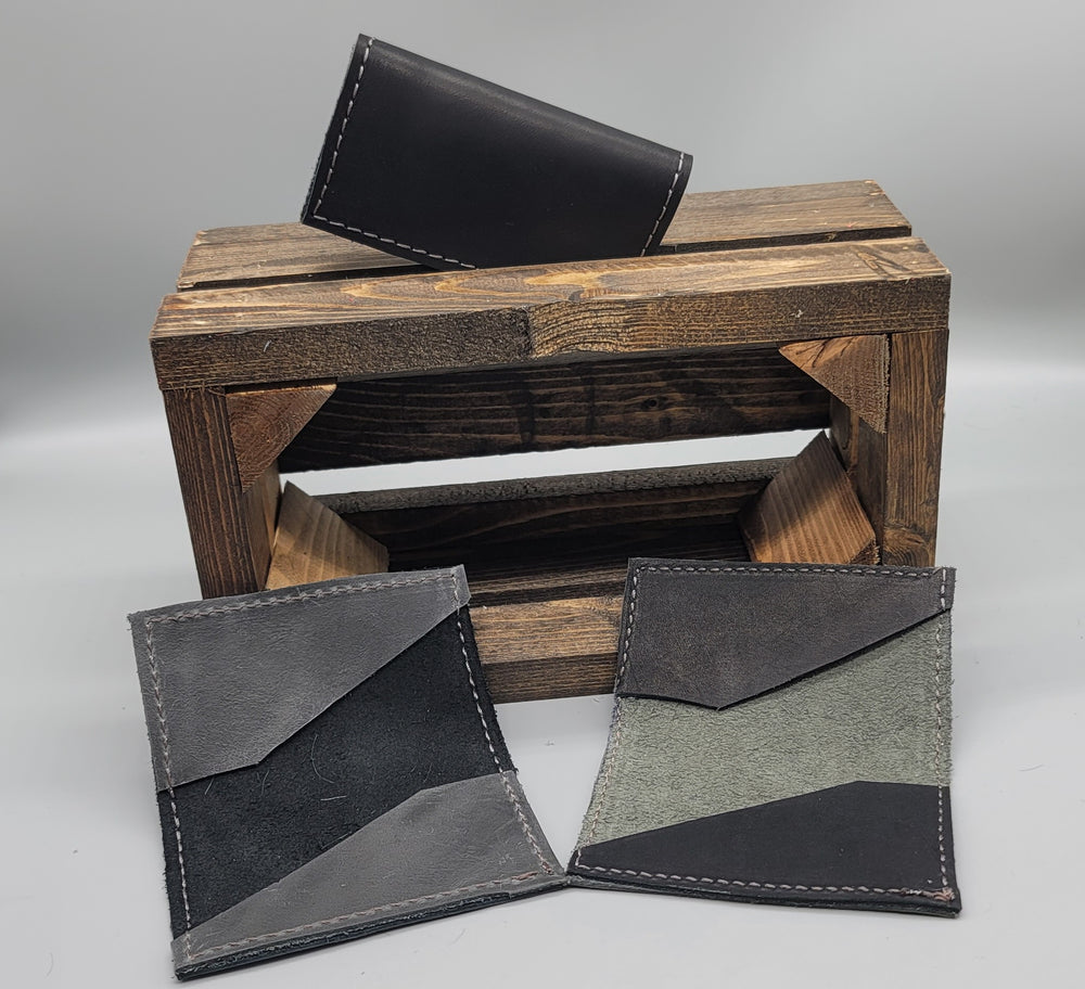 handmade black and gray leather business card case bbk