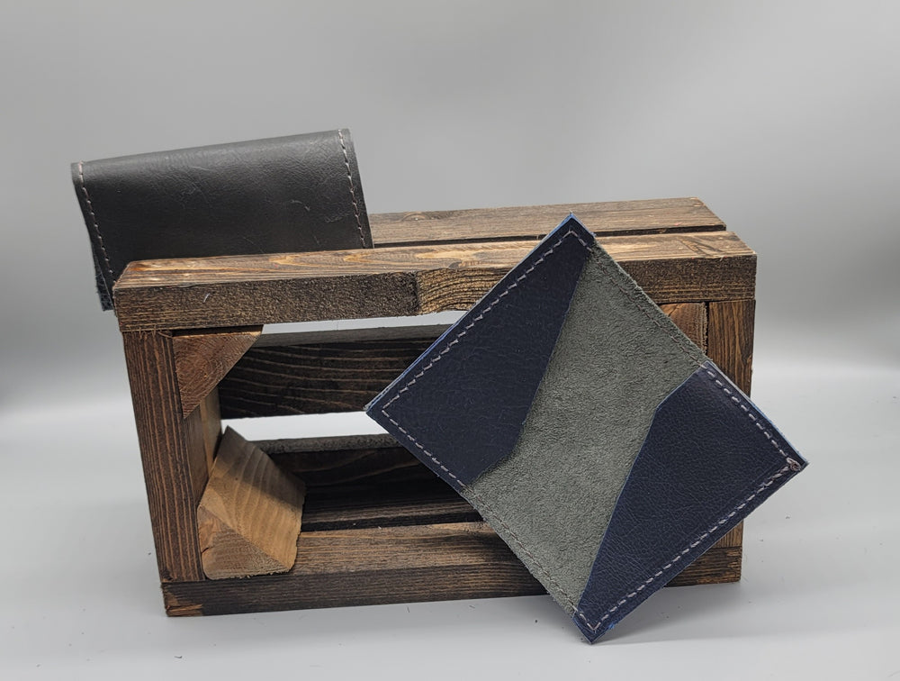 handmade leather blue and gray business card case bbk