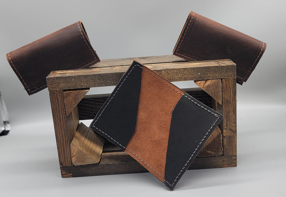 handmade leather black and brown business card case bbk
