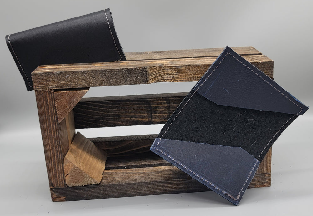 handmade black leather business card case white stitching bbk