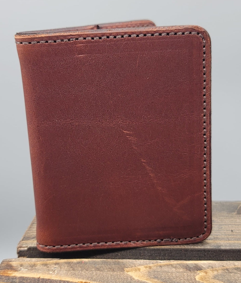 simple handmade brown leather bifold wallet bbk outside
