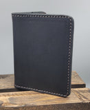 handmade black leather simple bifold wallet bbk outside