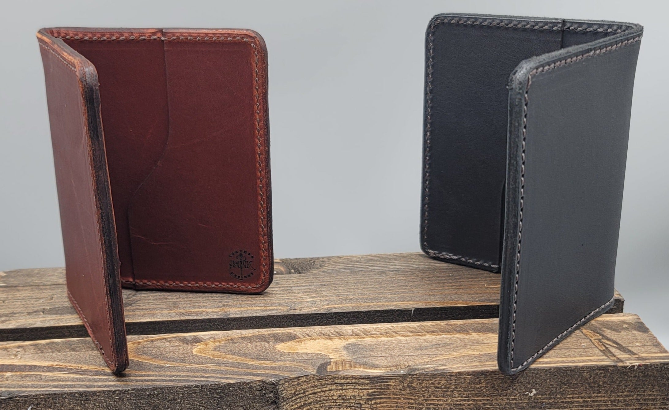 handmade leather simple bifold wallet brown black bbk