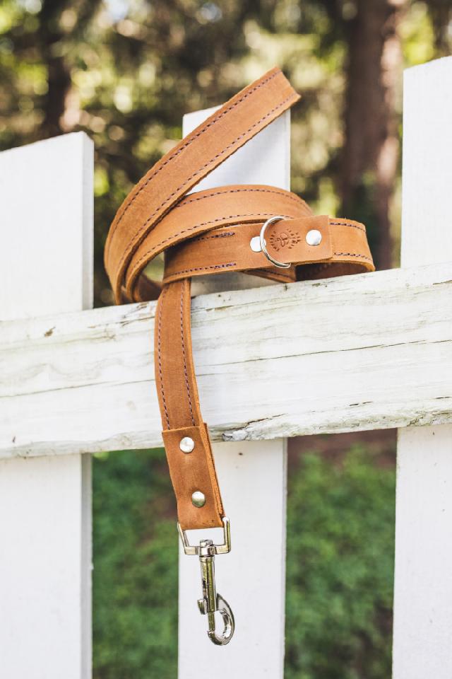 handmade tan leather dog Leash bbk image by Whitney Brewer Photography