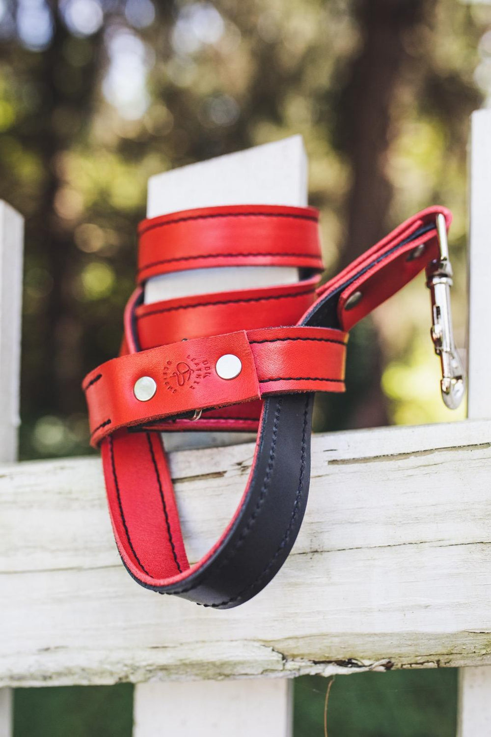 handmade Scarlet & Gray leather dog Leash bbk image by Whitney Brewer Photography