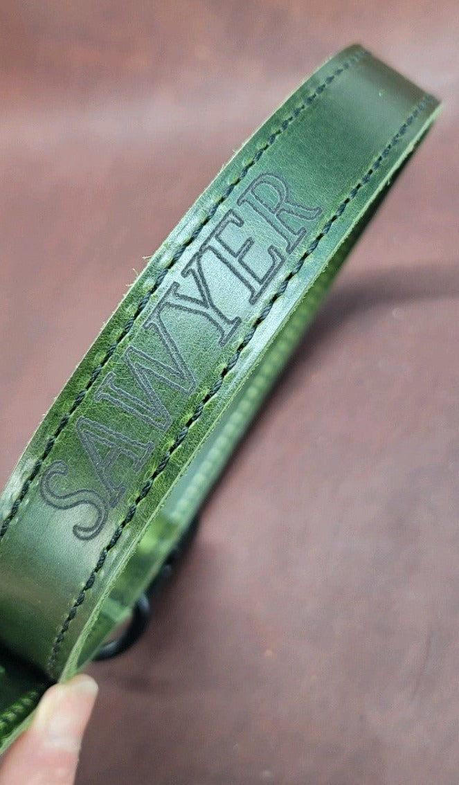 handmade leather dog collar personalized green bbk